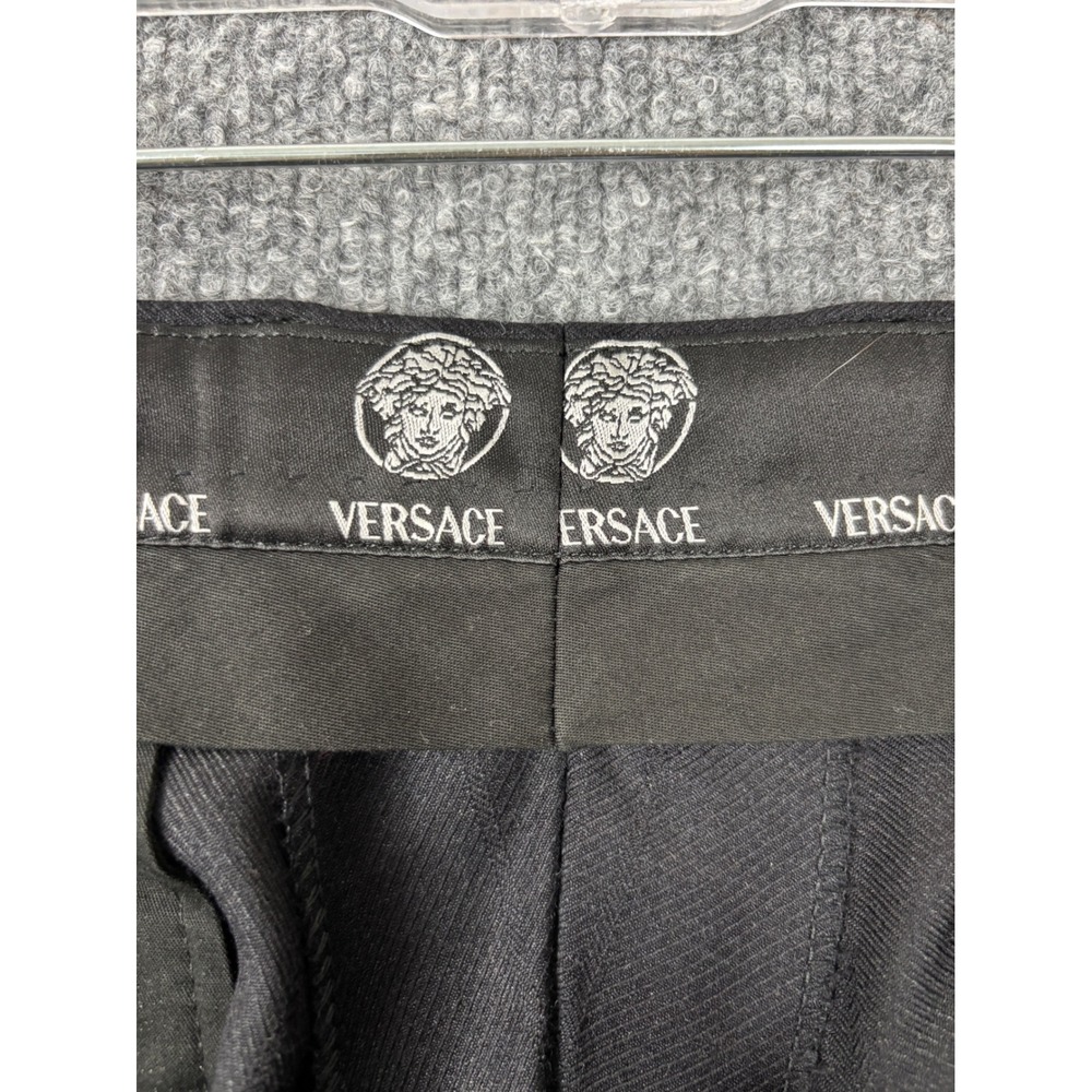 Versace Dress Pants Mens 34x31 Black Wool Pleated Cuffed Designer Preppy Italy - Picture 3 of 7